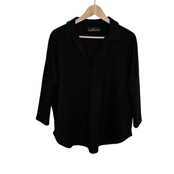 Tuckernuck Pomander Place Womens Easy Polo Swing Sweatshirt XS/S Black V Neck - Picture 3 of 12